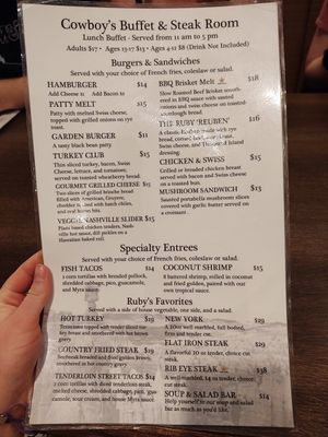 Lunch menu. It has 2 vegetarian/vegan options. at Ruby's Inn in Bryce