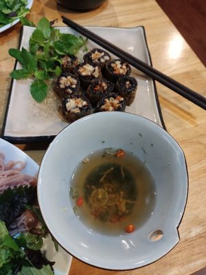burdock kimbap and noodles soup at Tam An Lac - Hoan Kiem in Hanoi