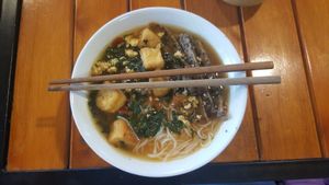 Noodle soup with mock meat and tofu at Tam An Lac - Hoan Kiem in Hanoi