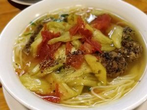 noodle soup with mushroom and tofu dumplings at Tam An Lac - Hoan Kiem in Hanoi