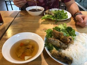 Bun cha with spring rolls at Tam An Lac - Hoan Kiem in Hanoi