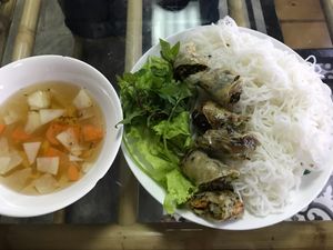 Vegan nuggets with noodles at Tam An Lac - Hoan Kiem in Hanoi