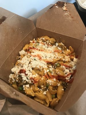 Mac n cheese with lentil and mushroom crumbles   at Fogwood + Fig in Port Jervis