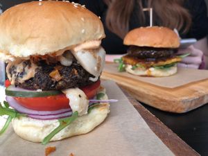 Fogwood Smoky Burger & Waikiki Burger  at Fogwood + Fig in Port Jervis