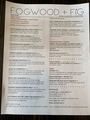 Menu 5/23/2025  at Fogwood + Fig in Port Jervis