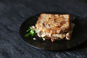 Mushroom onion melt with house melty cashew cheese at Fogwood + Fig in Port Jervis