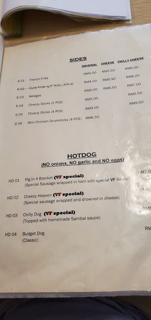 Menu at VegeFort in Kuala Lumpur