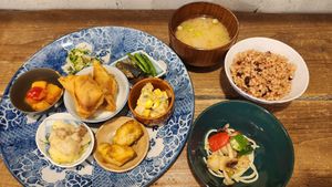 Lunch plate at Hobodo Cafe in Kyoto