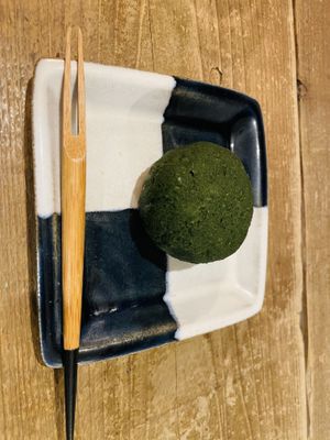 Yomogi ohagi  at Hobodo Cafe in Kyoto