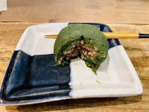 Yomogi ohagi  at Hobodo Cafe in Kyoto