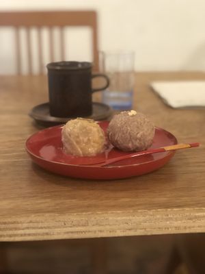 Lemon, hazelnut ohagi  at Hobodo Cafe in Kyoto