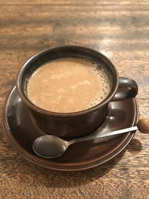 Brown sugar ginger soy milk at Hobodo Cafe in Kyoto
