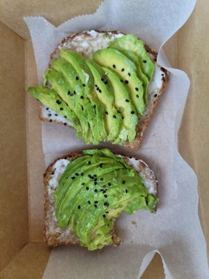 Avocado toast with vegan cream cheese at Sprouted Oven in Abbotsford