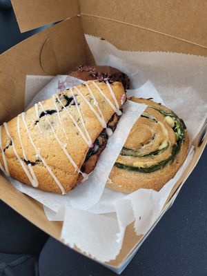 Blueberry scone / Spinach and tofu feta roll at Sprouted Oven in Abbotsford