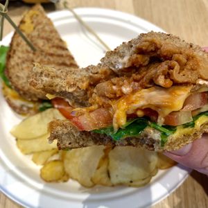 The Buffalo Chick’n sandwich - so juicy and packed with flavour   at Sprouted Oven in Abbotsford