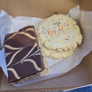 Sugar cookies for the kids and a peanut butter crispy square to share   at Sprouted Oven in Abbotsford