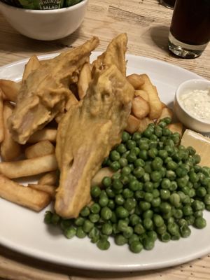 Vegan fish and chips  at The Swan Inn in Lyndhurst