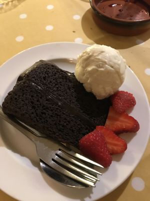 Vegan chocolate cake with vegan vanilla ice cream  at The Swan Inn in Lyndhurst