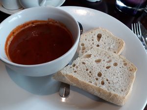 Tomato soup with ciabatta bread at The Royal Oak in Orpington