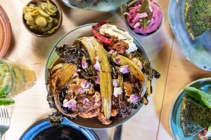 Roasted chipotle cauliflower with rose at The Journey in Newcastle Upon Tyne