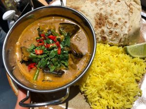 Goan Curry with turmeric rice & flatbreads at The Journey in Newcastle Upon Tyne
