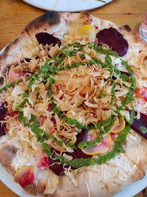 V for vegan at Dough Pizza in Bath