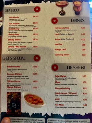Menu  at Indian Twist in Tucson
