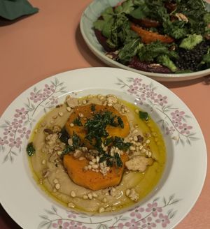 Roasted pumpkin on chickpea puree   at Eden Bistro in Warsaw