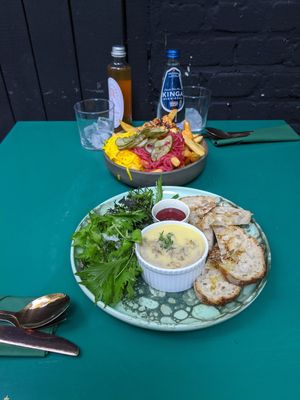 mushroom pate and fries at Eden Bistro in Warsaw
