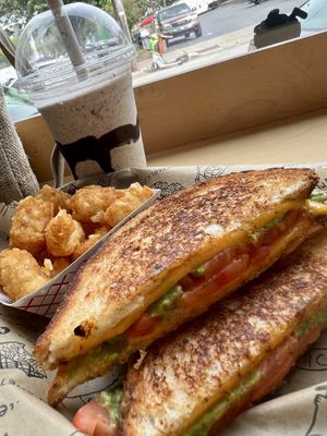 Vegan cheese, tomato & avocado. Vegan cookies & cream milk shake. 🤤  at The Grilled Cheeserie in Nashville