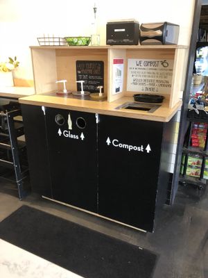 Recycling and compost center with sauces. at The Grilled Cheeserie in Nashville