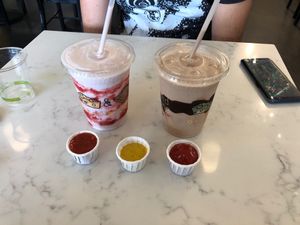 Coconut shakes (strawberry and chocolate.) at The Grilled Cheeserie in Nashville