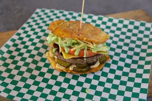 Tostones Burger at Jacked Up Vegan in Winter Park