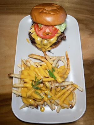 Burger and fries  at Jacked Up Vegan in Winter Park