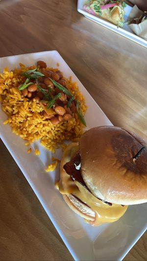 Yellow Rice and beans on the side   at Jacked Up Vegan in Winter Park