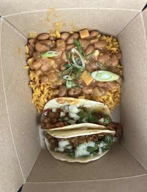 Tacos + rice and beans to go  at Jacked Up Vegan in Winter Park