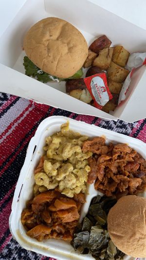 Soul plate and not bacon cheeseburger  at Vegelicious in Nashville