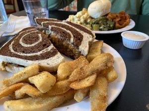 Reuben and fries, and soul chick plate behind.  at Vegelicious in Nashville