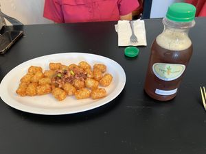 Tater tots with black eyed peas.  at Vegelicious in Nashville