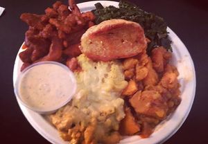 Hot Fried Chicken plate and it is hot! at Vegelicious in Nashville