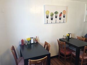 Cute small tables limited seating at Vegelicious in Nashville