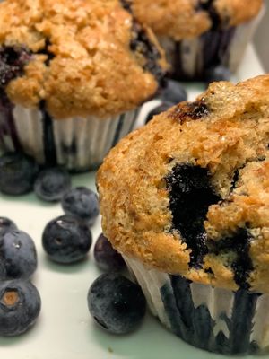 The best fresh-made vegan, gluten-free, oil-free blueberry muffins  at Aharon Coffee in Beverly Hills