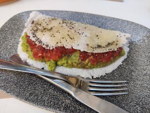 Crepe Vegana with avocado/tomato at Alabama Cafe in San Sebastian