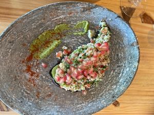 Eggplant with Hommus N pomegranate toppings 😘  at Amarre 69 in Barcelona