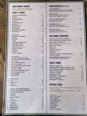 Menu  at Amarre 69 in Barcelona