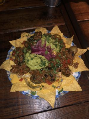 Nachos con chili con ‘Carme’ y frijoles, increíbles!  at Amarre 69 in Barcelona