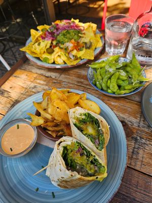 Tofu wrap and edamame . at Amarre 69 in Barcelona