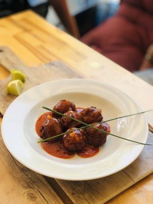 Heura ‘meat’ balls  at Amarre 69 in Barcelona