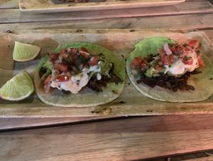 Taco Bello made of portobello mushrooms at Amarre 69 in Barcelona