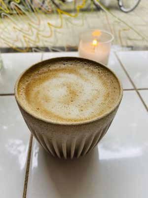Oat milk cappuccino   at Rainbowls in Amsterdam